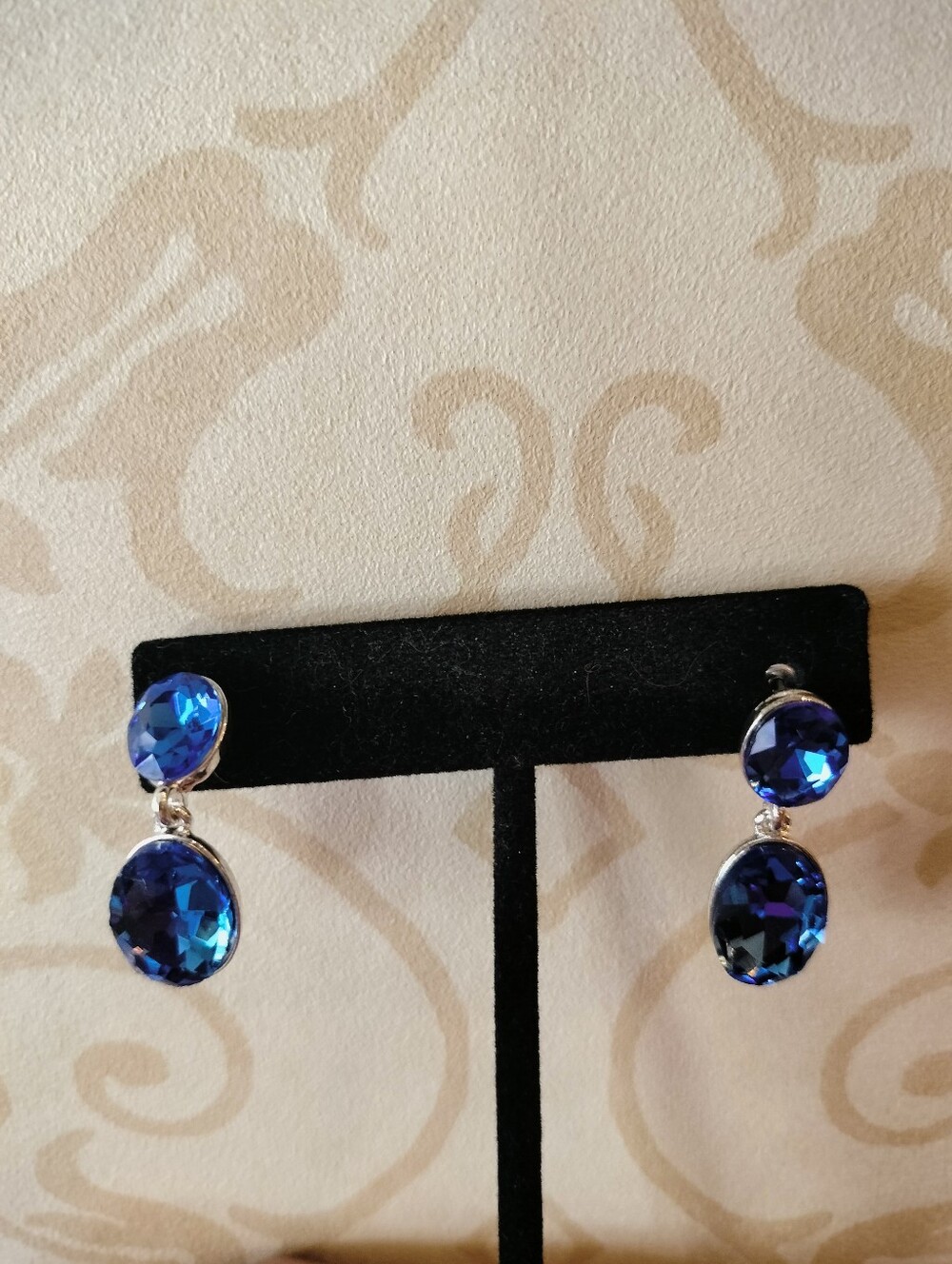 Royal Blue Crystal Double-Drop Earrings - Women’s Fashion Jewelry